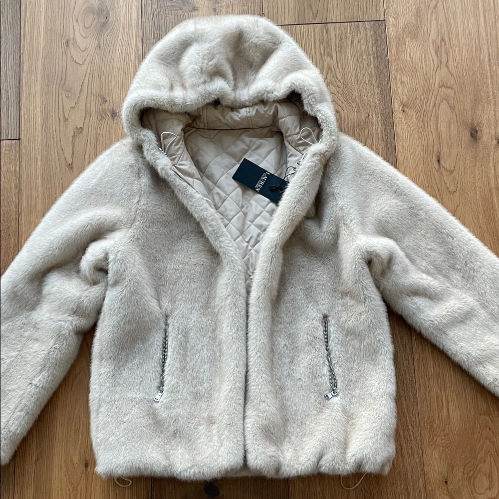 Lauren by Ralph Lauren Faux Fur Beige Hooded Jacket - Picture 1 of 7